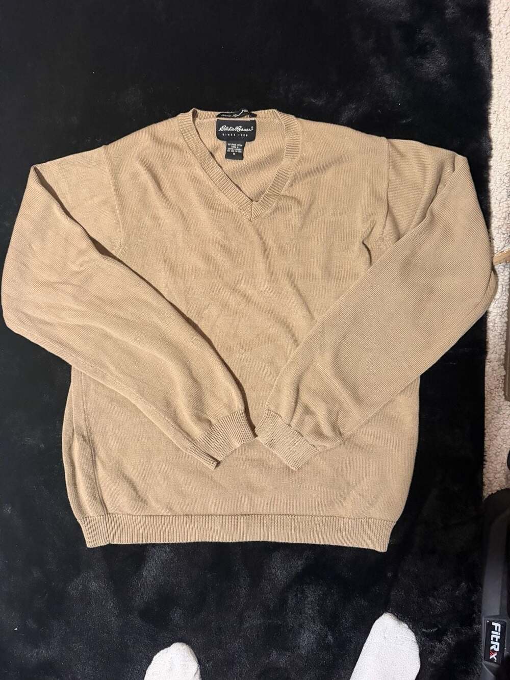 Eddie Bauer V-Neck Sweater Size M Tan Pima Cotton